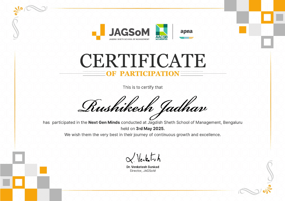 Next Gen Minds 2025 certificate